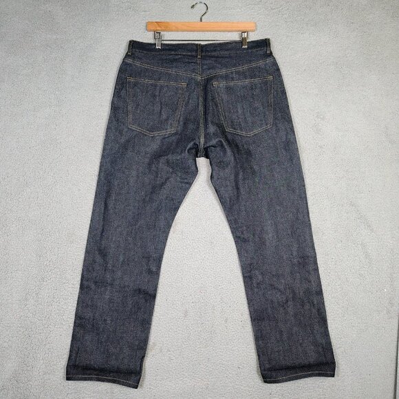 Uniqlo U Jeans Mens 36 Blue Denim Dark Wash Straight Leg High-Rise Casual - Picture 2 of 10